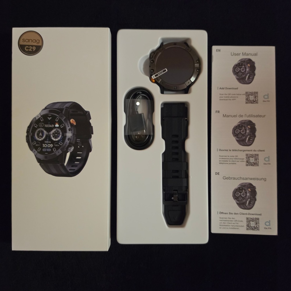 Sanag C29 Smart Watch 1.52" Bluetooth Call Heart Rate Da Fit App Black New *